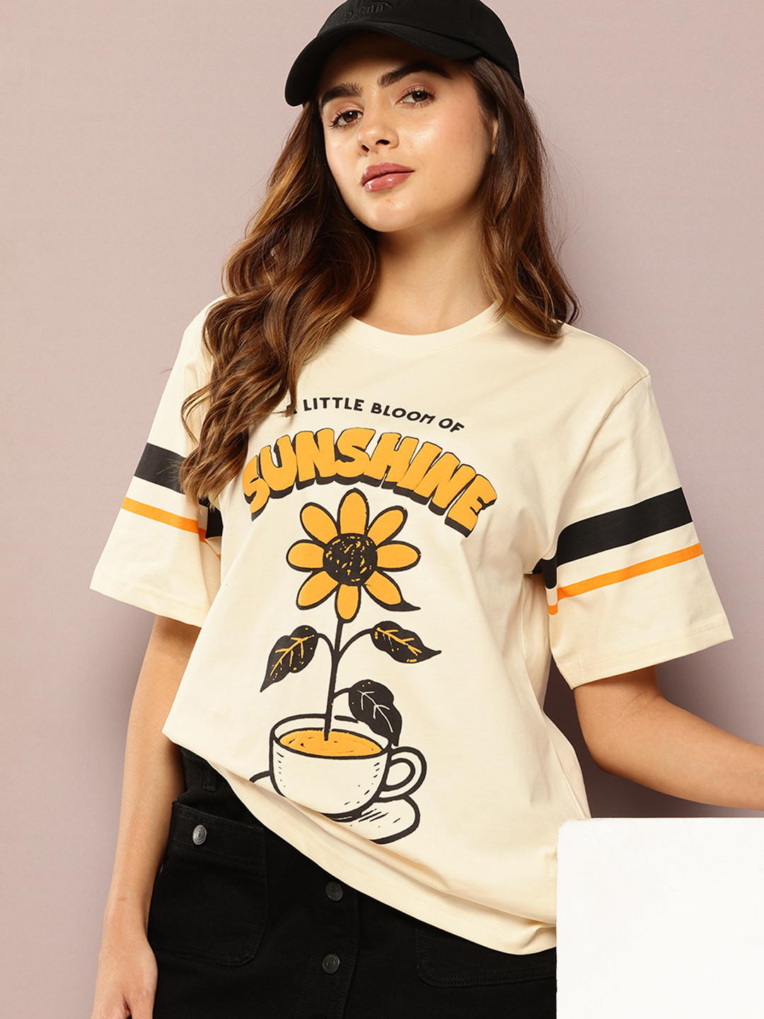 DILLINGER Women Short Sleeve Puff Printed Oversized Fit Tshirt