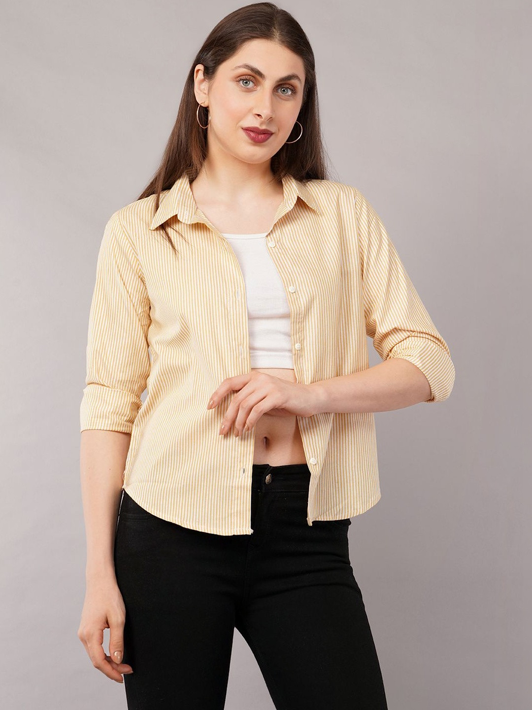 BNS Women Striped Spread Collar Cotton Shirt