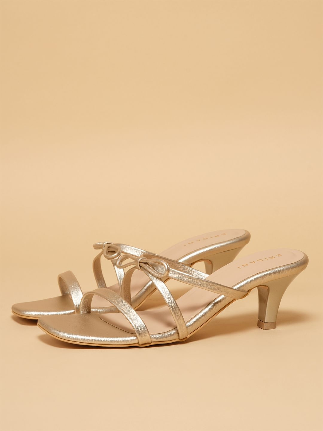 ERIDANI Strappy Kitten Bows Leather Square Toe Mules