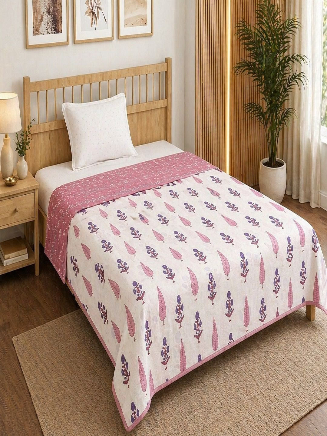 RRC Pink & White Floral AC Room 150 GSM Dohar