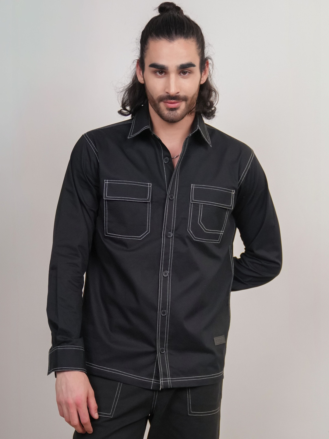 PERCH India Slim Twill Boxy Fit Casual Cotton Shirt