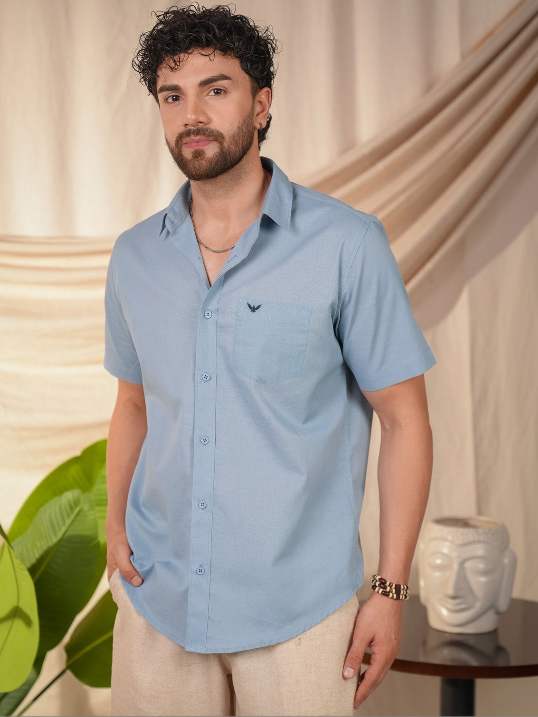 PERCH Men Spread Collar Regular Sleeves Slim Fit Shirt