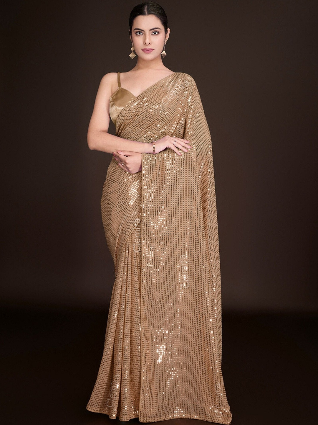 SZN Embellished Sequinned Pure Georgette Heavy Work Saree