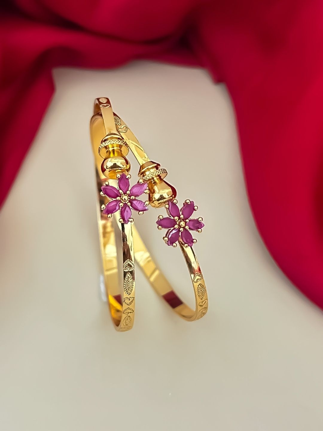 Zeviel Gold-Plated Stone Studded & Beaded Bangle