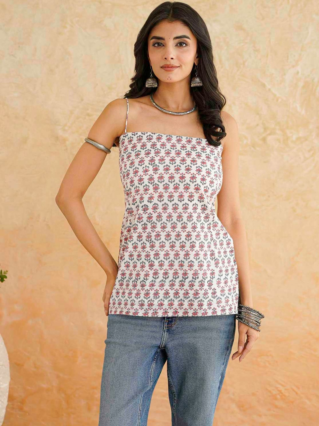 GOODHAND Women Floral Printed Halter Neck Sleeveless Backless Cotton Kurti