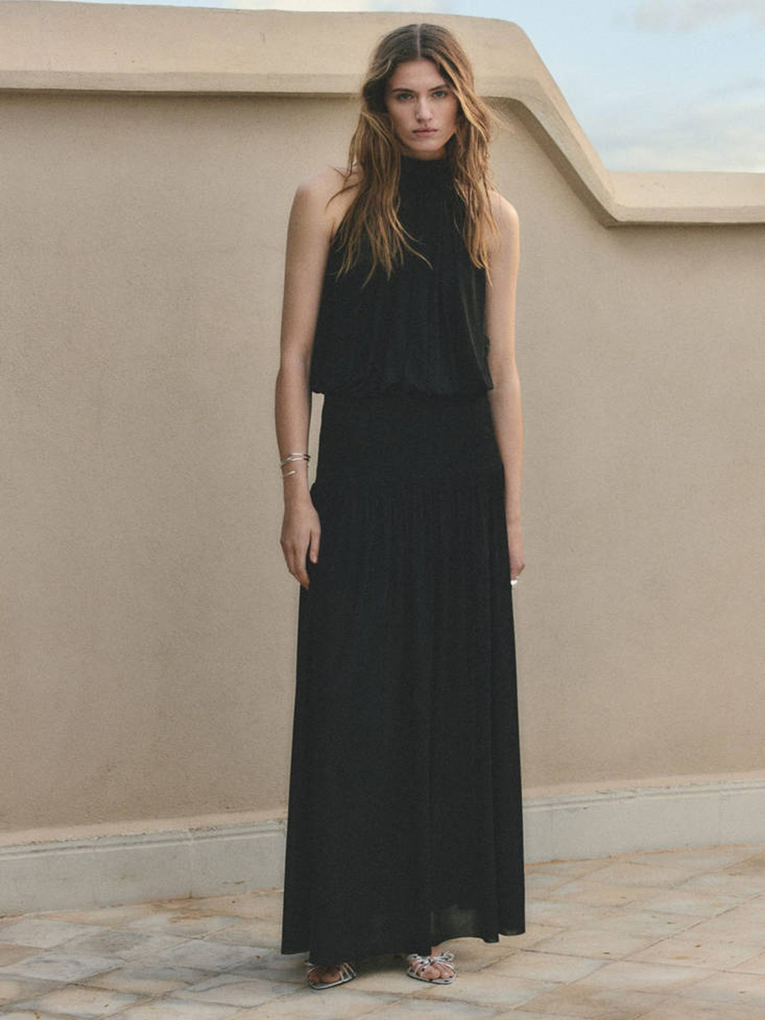 MANGO Halter Neck Fit & Flare Maxi Dress