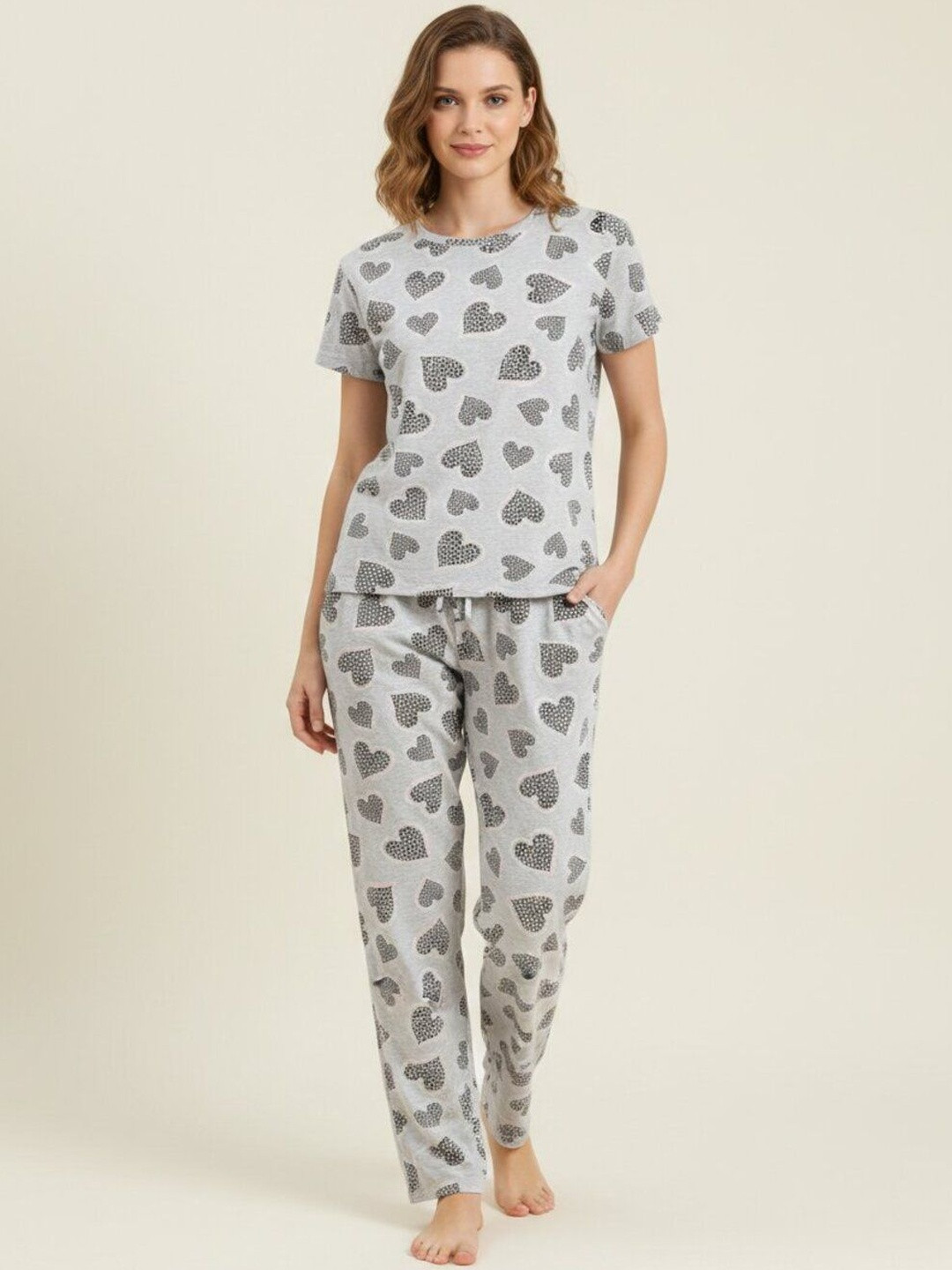 MITOS Women Cotton Graphic Printed Short Sleeve Night suit