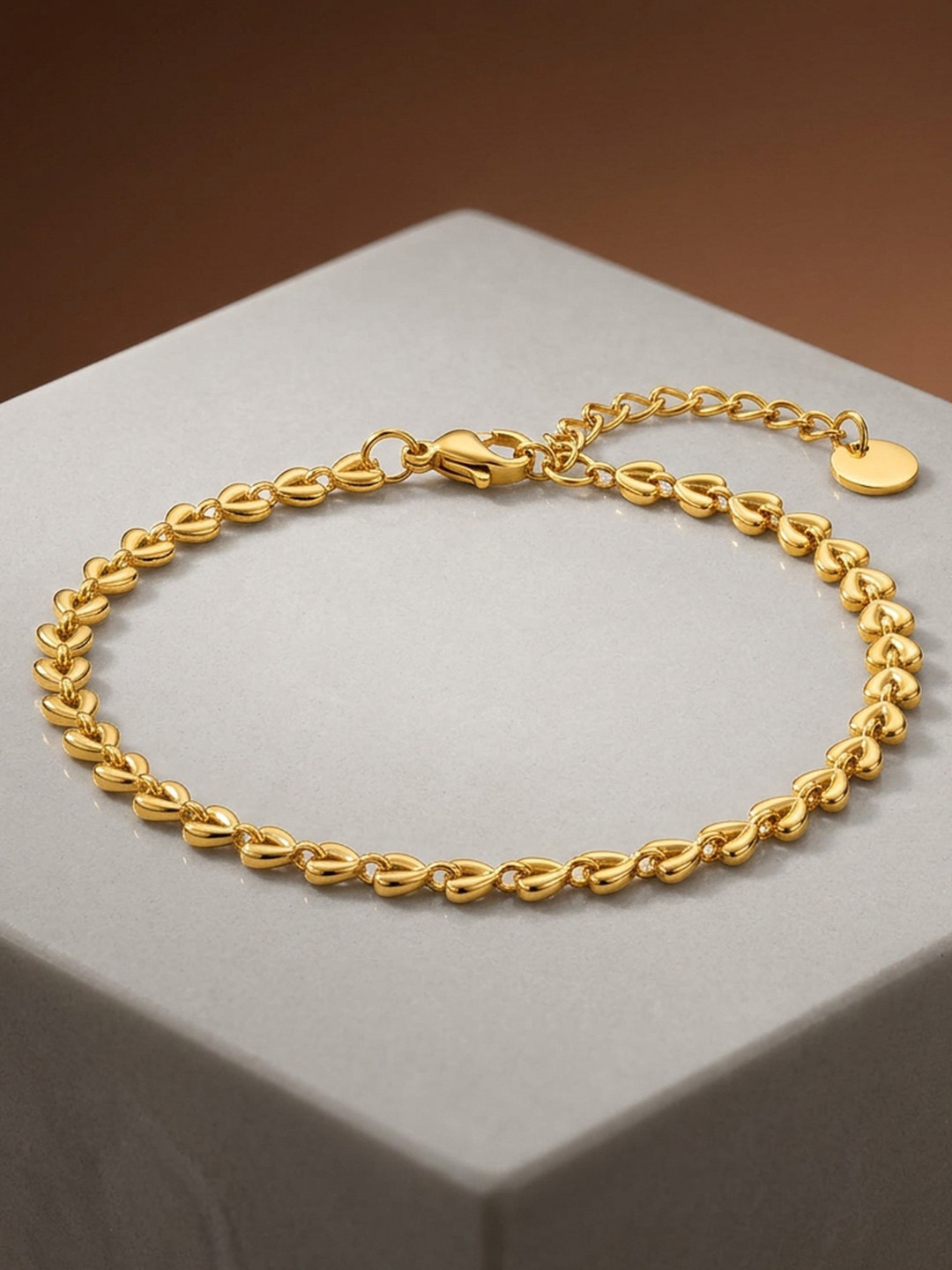 ELRA 18k Gold Plated Stainless Steel Waterproof & Anti-Tarnish Link Hearts Chain Bracelet