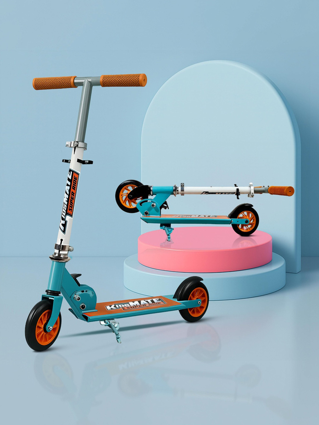 KIDSMATE Orange Adjustable Height Metal Kick Scooter With PVC Wheels & Rear Brake