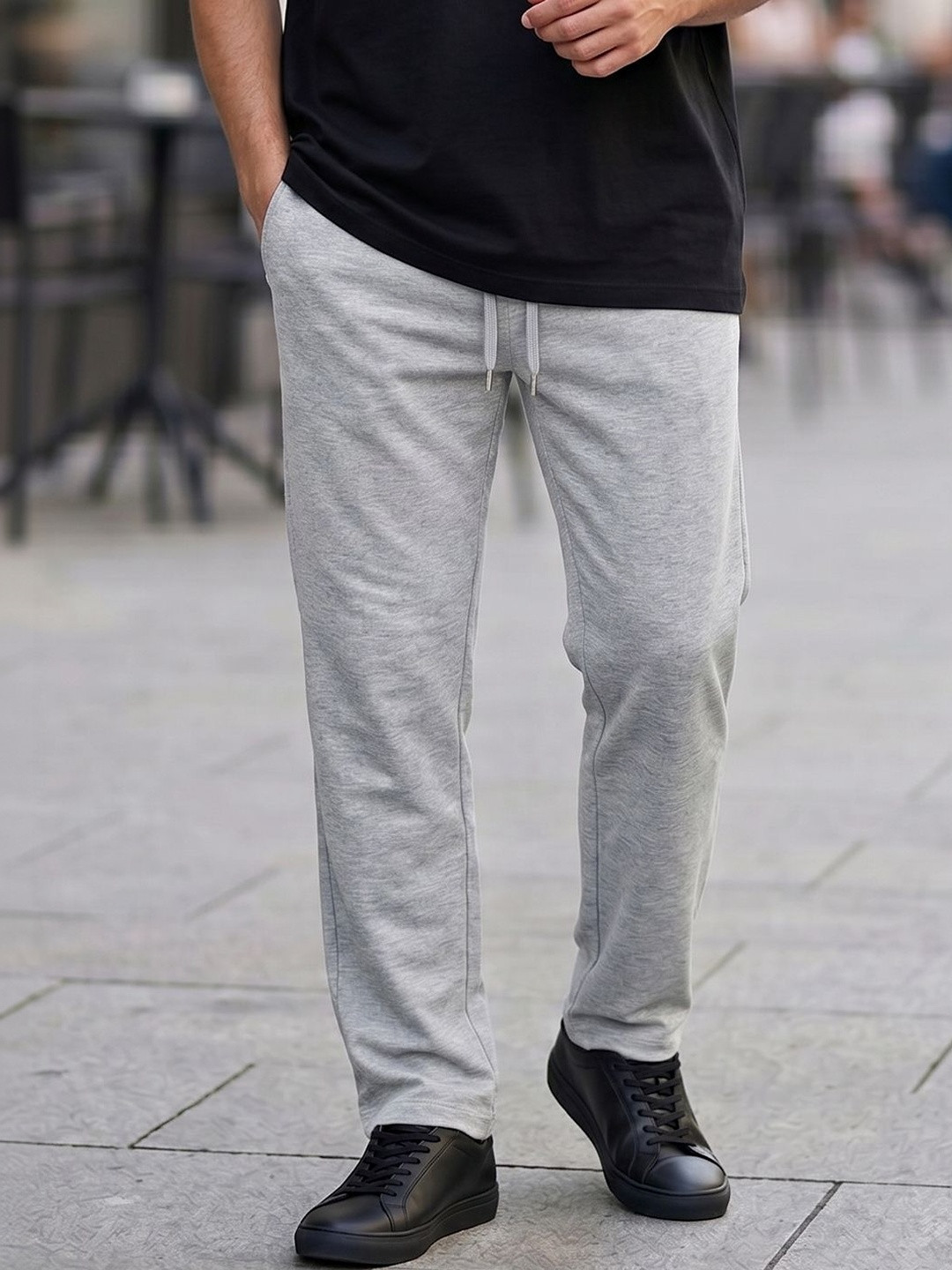 RETWE Men Pure Cotton Zipper Pocket Regular Fit Grey Running Sports Track Pants