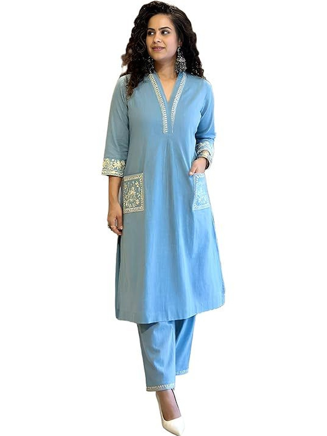 SANTOPERA DESIGNER Women Ethnic Motifs Embroidered Regular Thread Work Kurta with Trousers