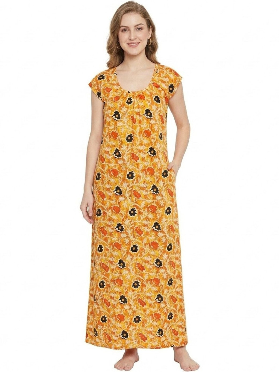 ANKONA Women Pure Cotton Sleeveless Everyday Maxi Nightdress With Side Pocket