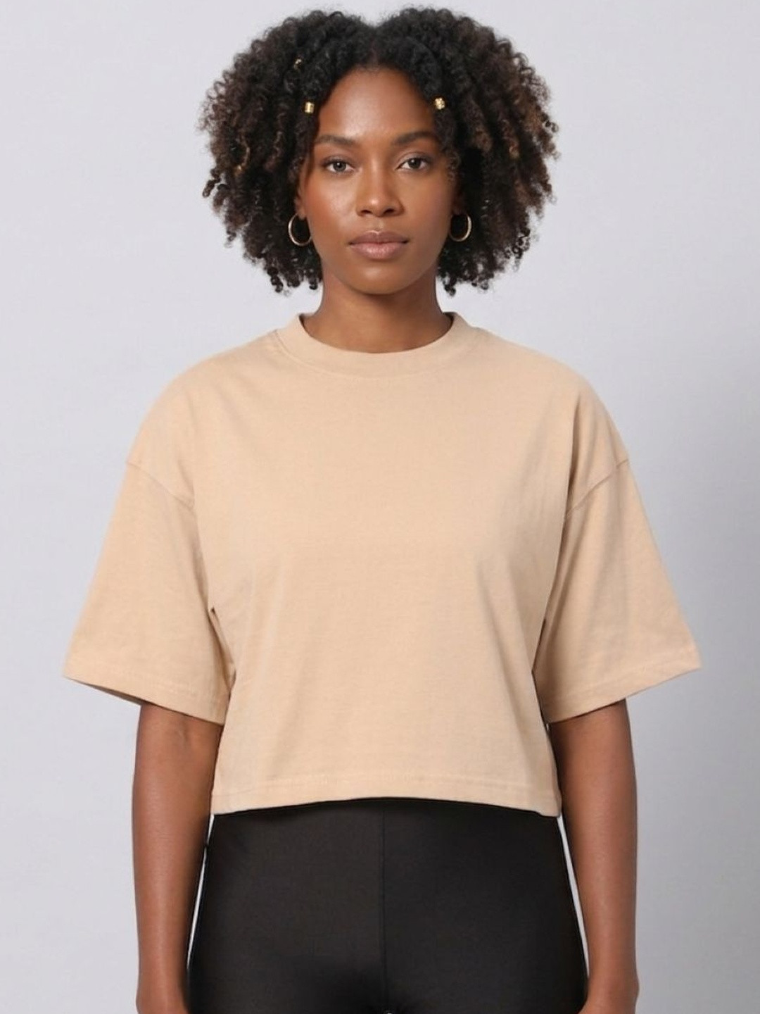 Besick Women Round Neck Crop T-shirt
