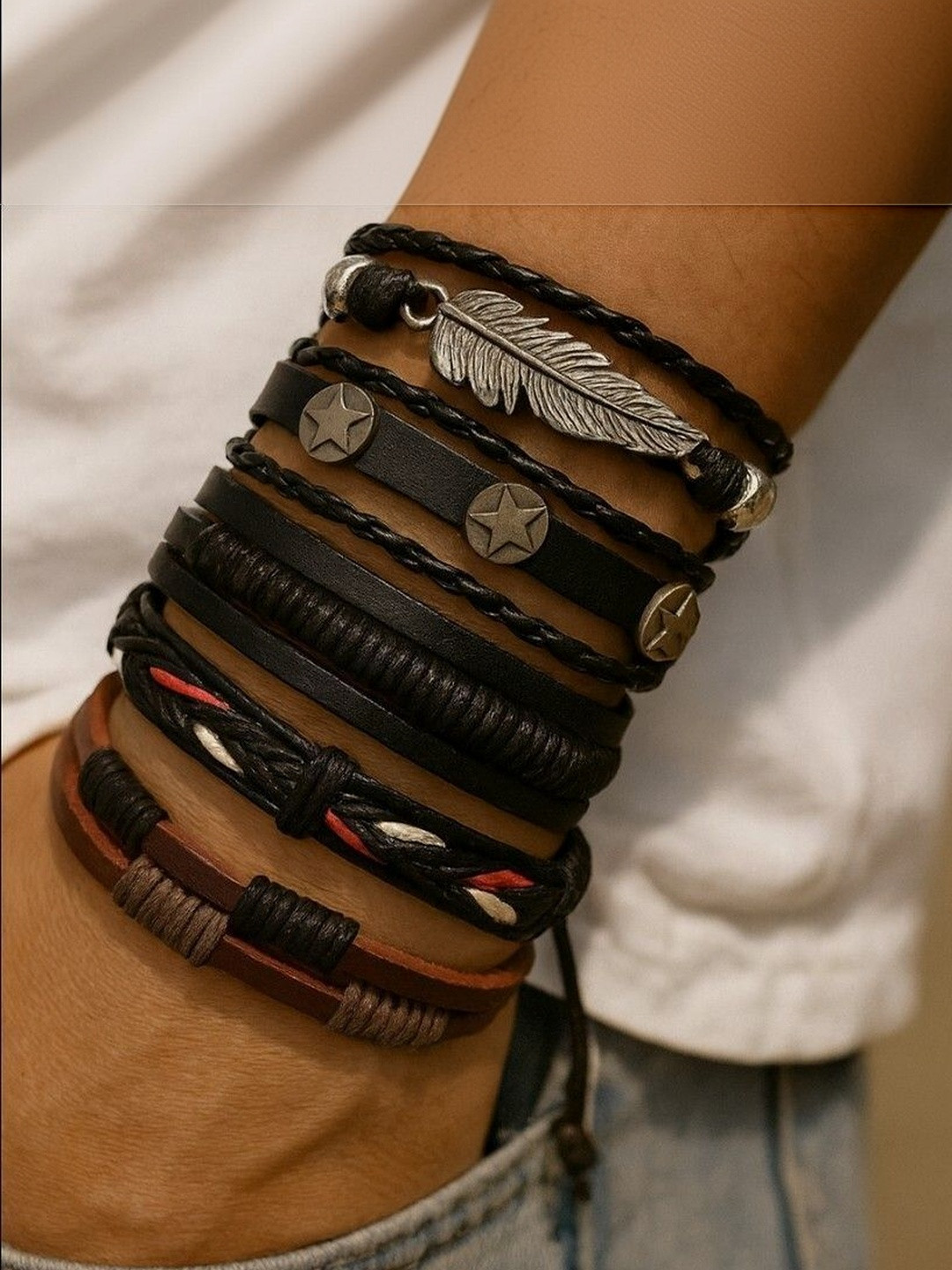 kazare Men 6 Leather Multistrand Bracelet