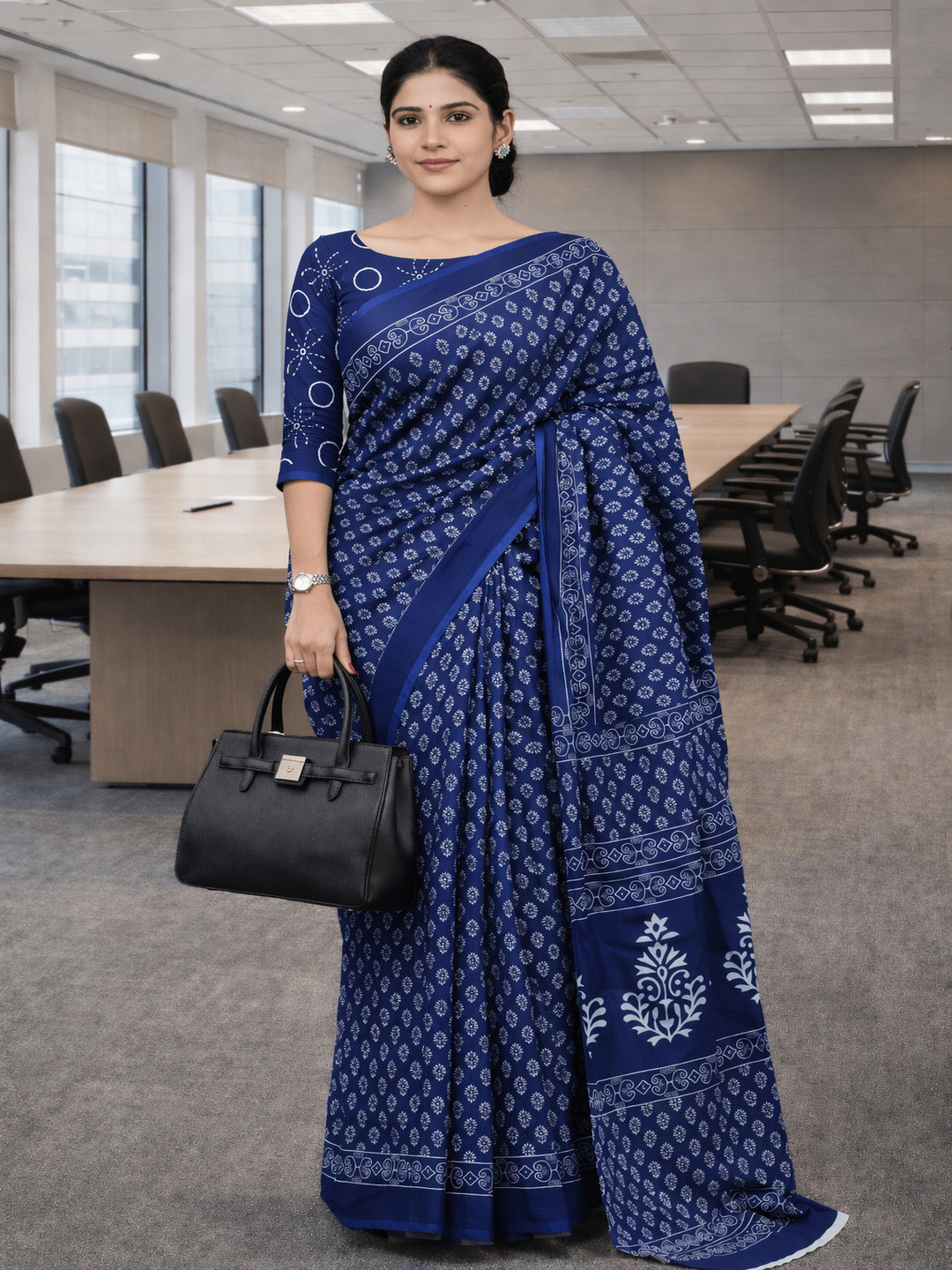 Aruniti Label Ethnic Motifs Pure Cotton Block Print Saree