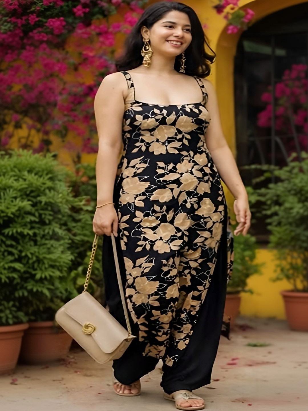 HERE&NOW Floral Printed Square Neck Kurti