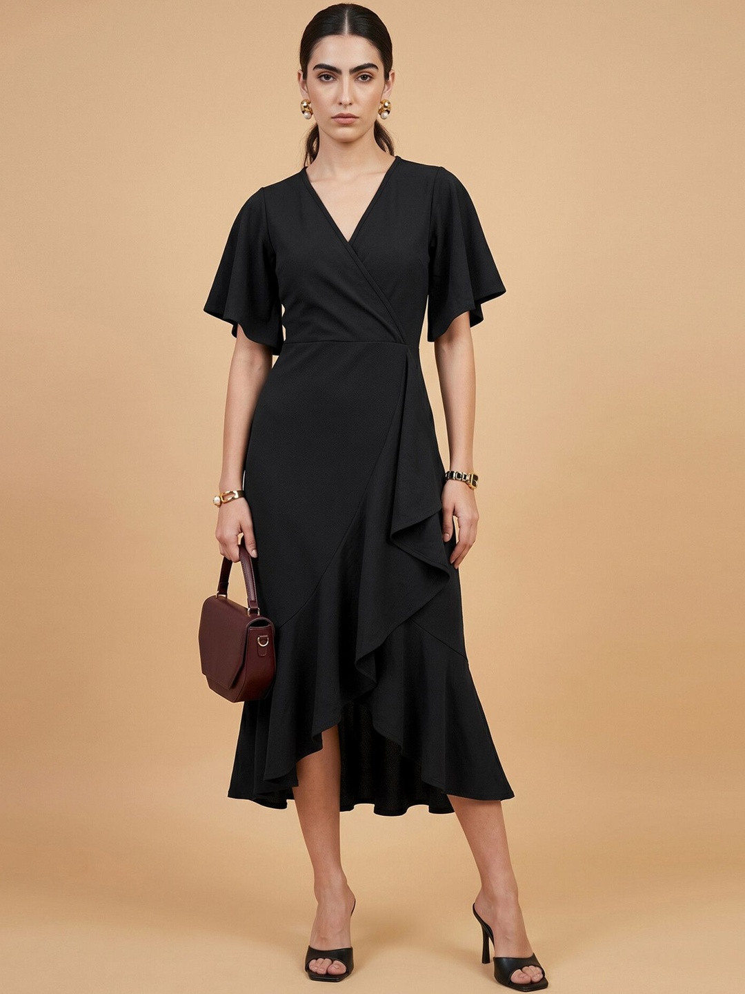 Chemistry Flared Sleeve Ruffled Midi Dress