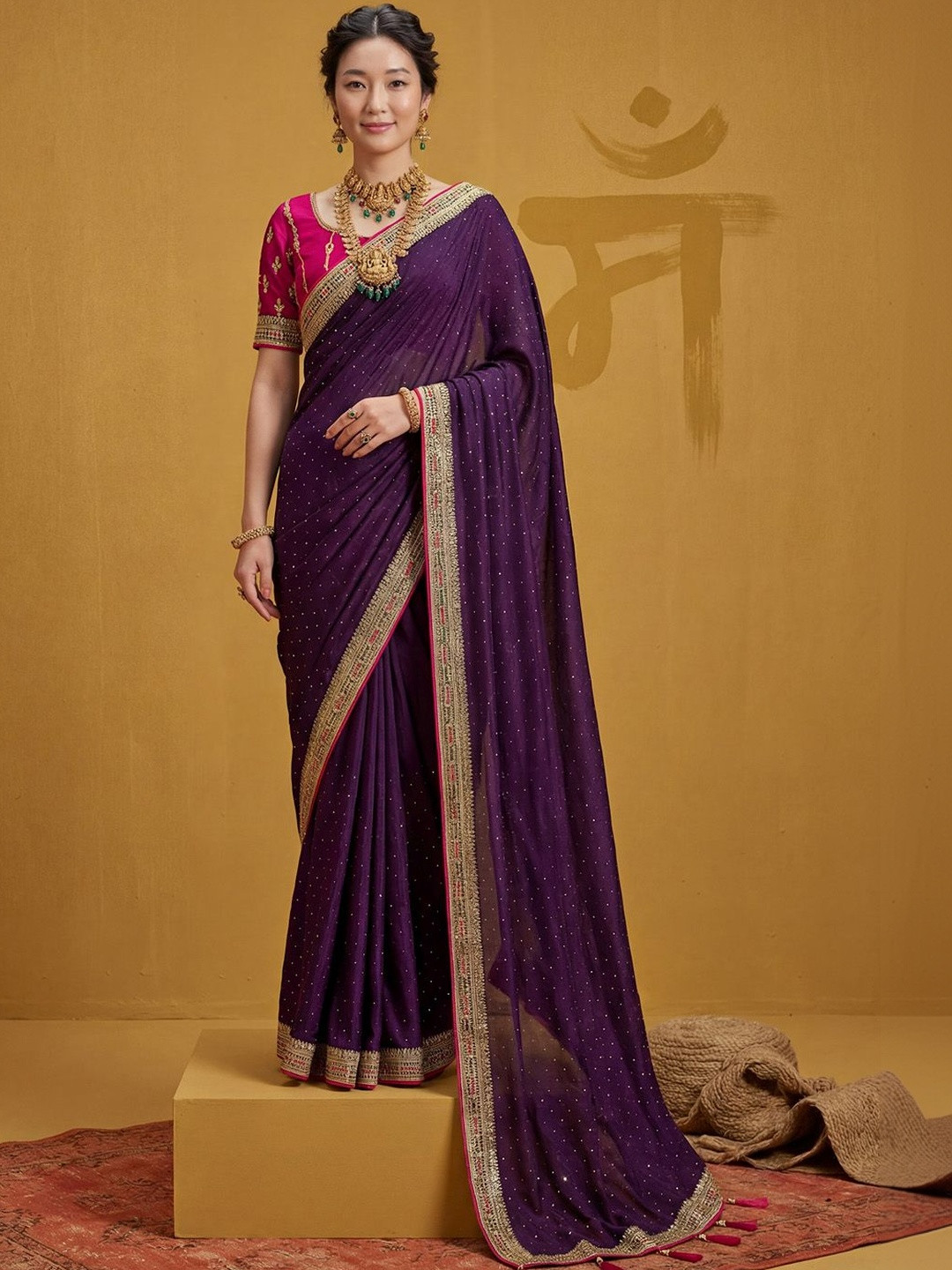 SOURAGYA Embellished Sequinned Silk Blend Heavy Work Saree