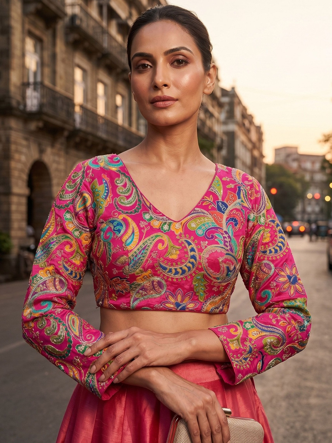 Niraha Silk Blend Embroidered Thread Work Saree Blouse