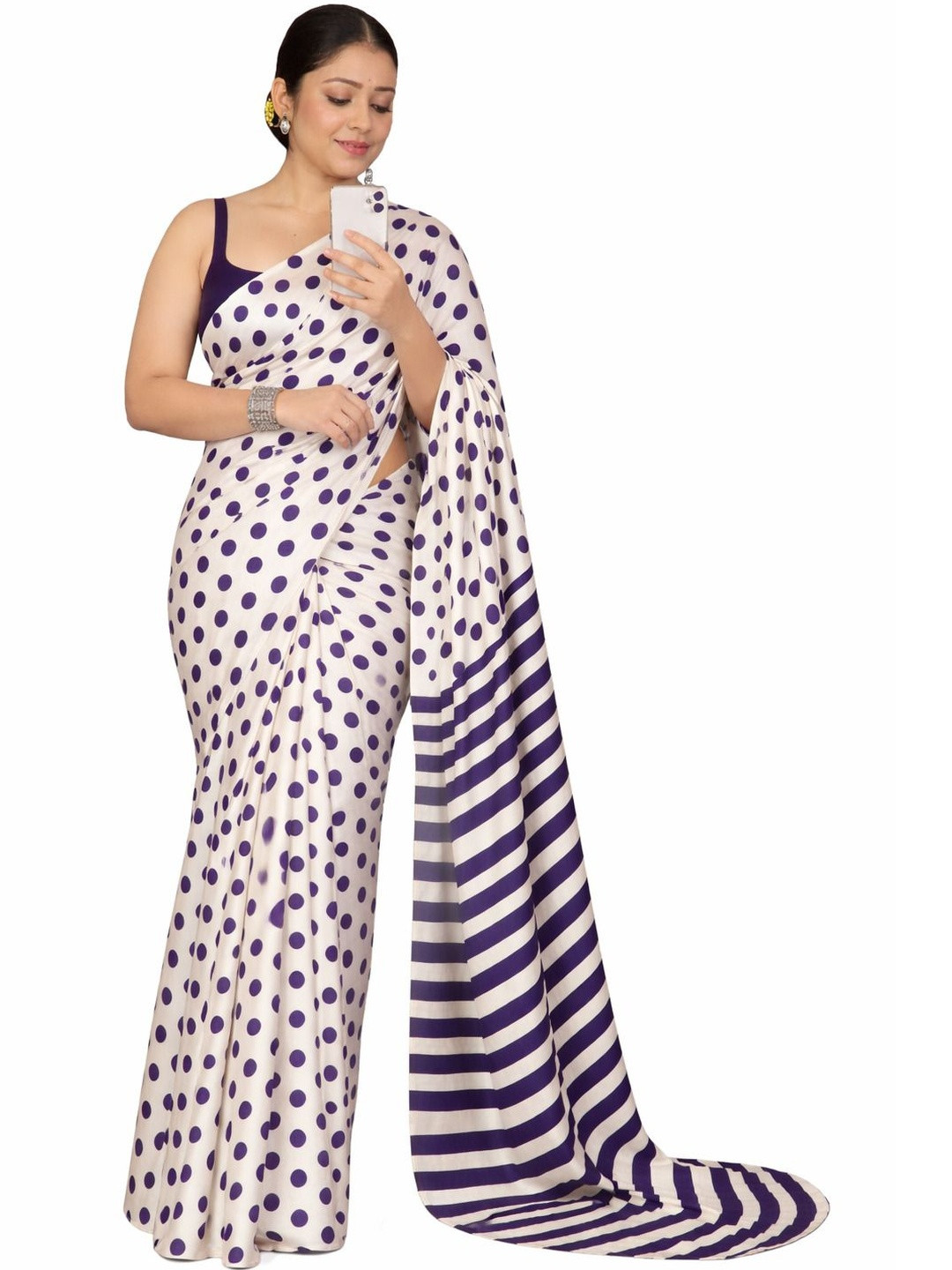KOMAL NX Polka Dot Half and Half Saree