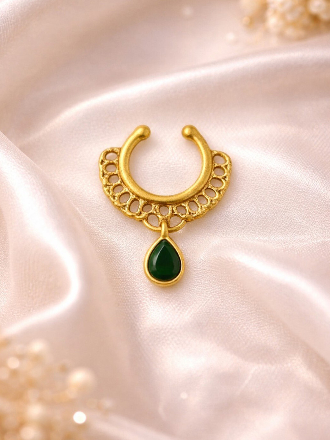 AccessHer Women Gold-Plated Artificial Stones Studded Nose Ring Without Piercing