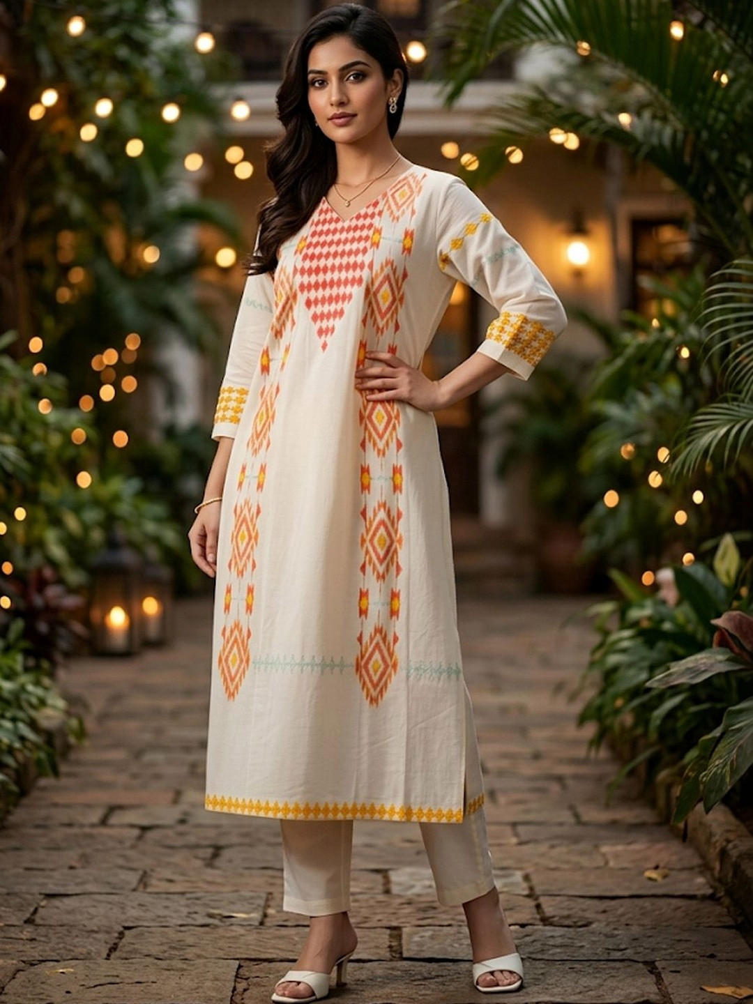 House of Pataudi Printed Round Neck Kurta & Trousers