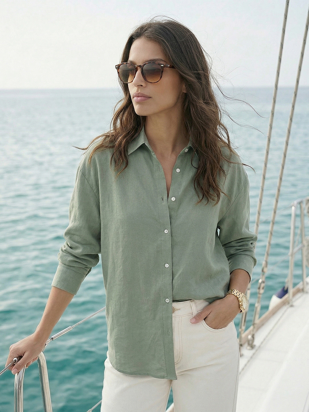 Nautica Oversized Spread Collar Casual Shirt