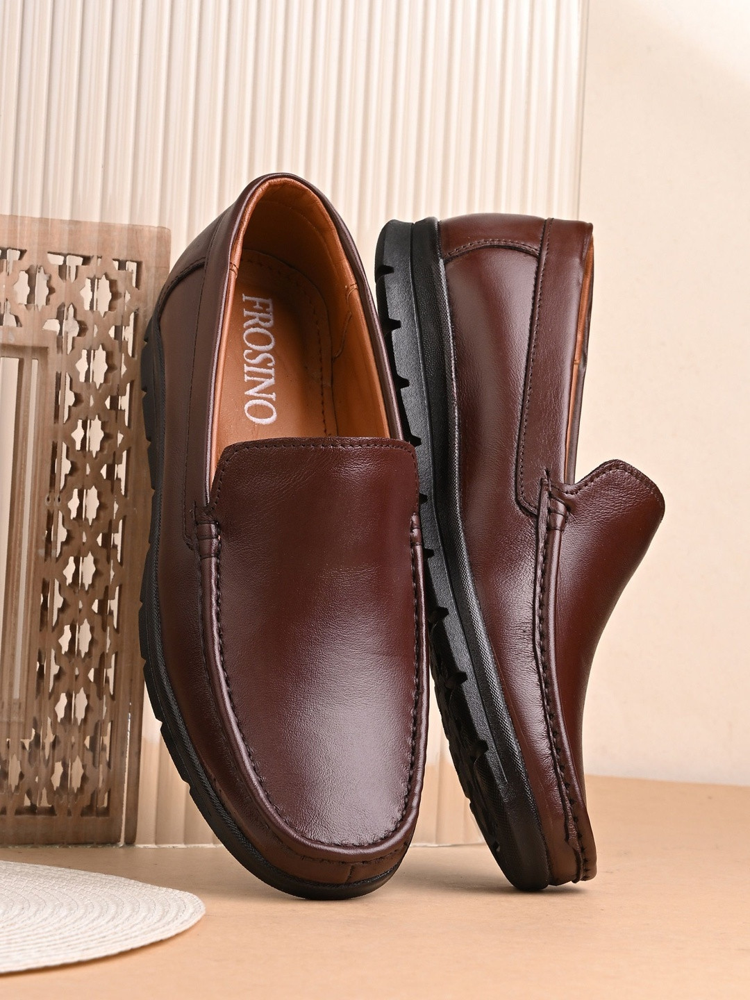 FROSINO Men Leather Round Toe Slip-On Formal Loafers