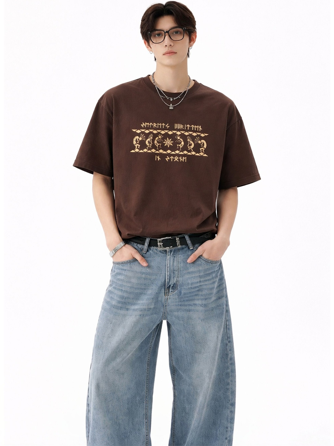 SELEKT Men Printed Cotton Round Neck Oversized T-shirt