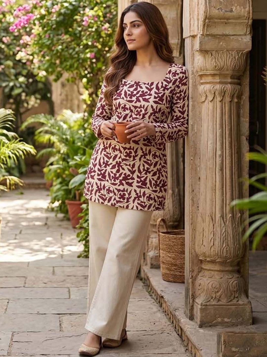 GENZILOOKS Floral Print Ethnic Top