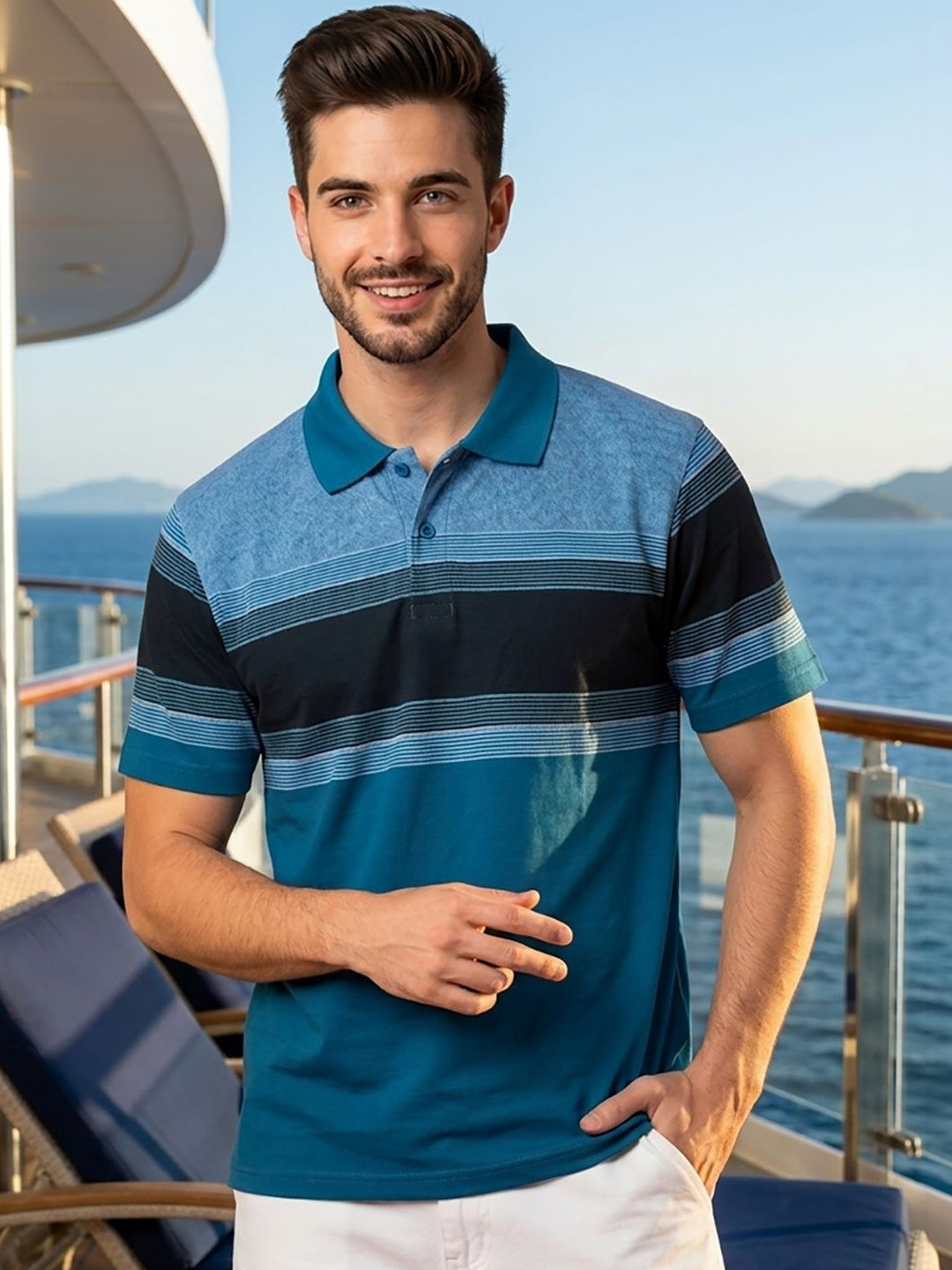Mast & Harbour Men Striped Polo Collar T-shirt