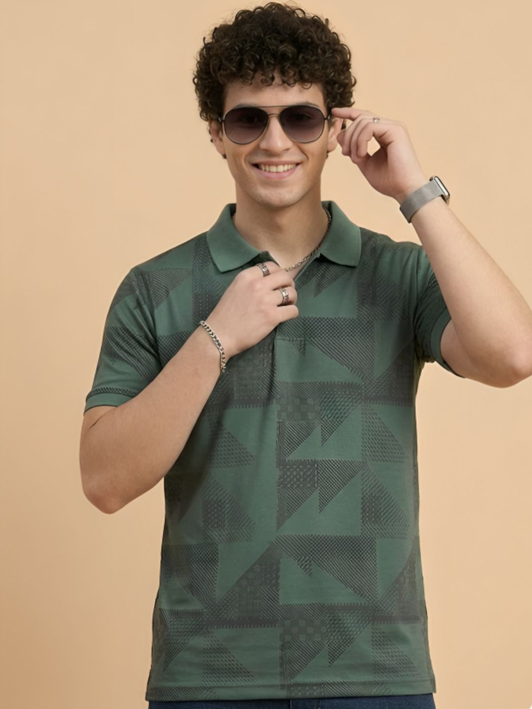 HERE&NOW Men Printed Polo Collar T-shirt
