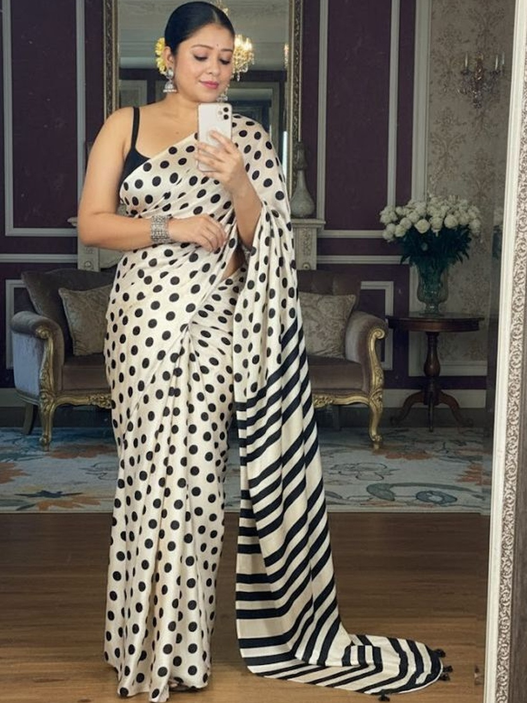 KOMAL NX Polka Dot Half and Half Saree