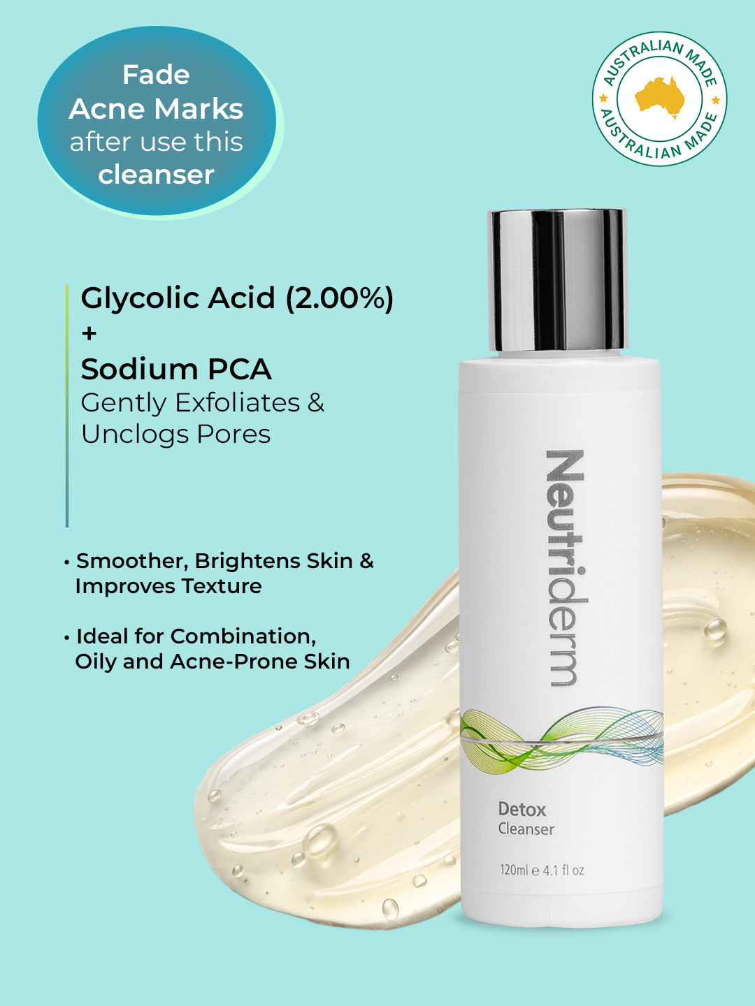 Neutriderm Detox Cleanser Glycolic Face Wash for Oily & Combination - Glowing Skin 120ml