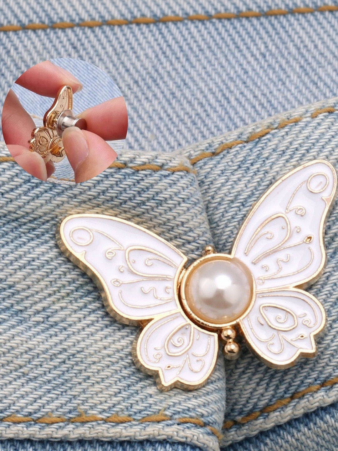 Fabme Women No Sewing ButterFly Button Reusable Metal Adjustable Waist Tightener