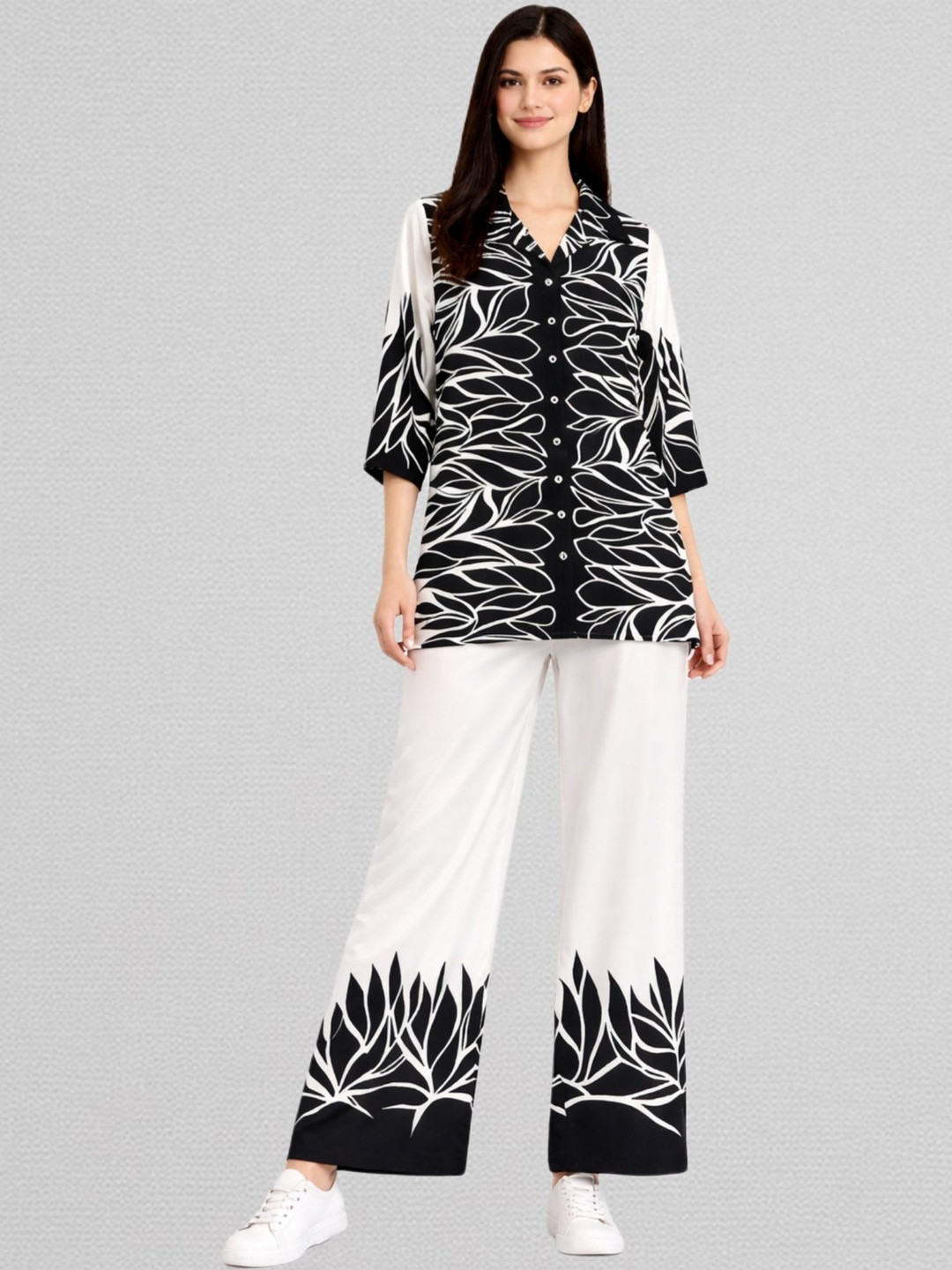 G0-4 IT Tropical Printed Shirt with Palazzos
