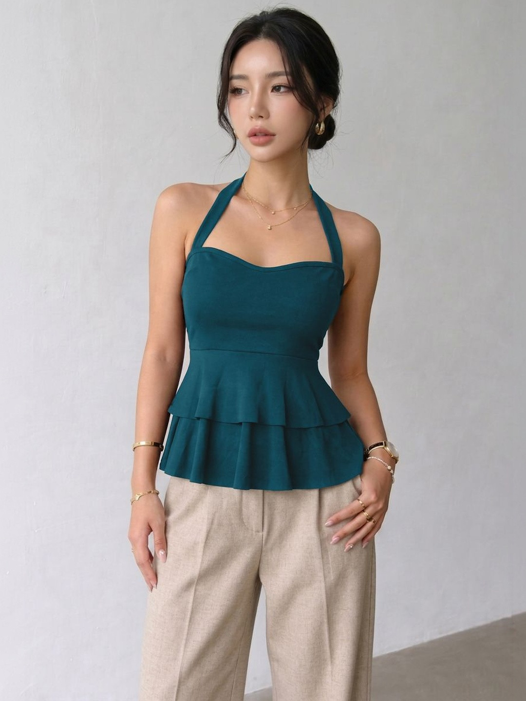 Tivante Halter Neck Peplum Top