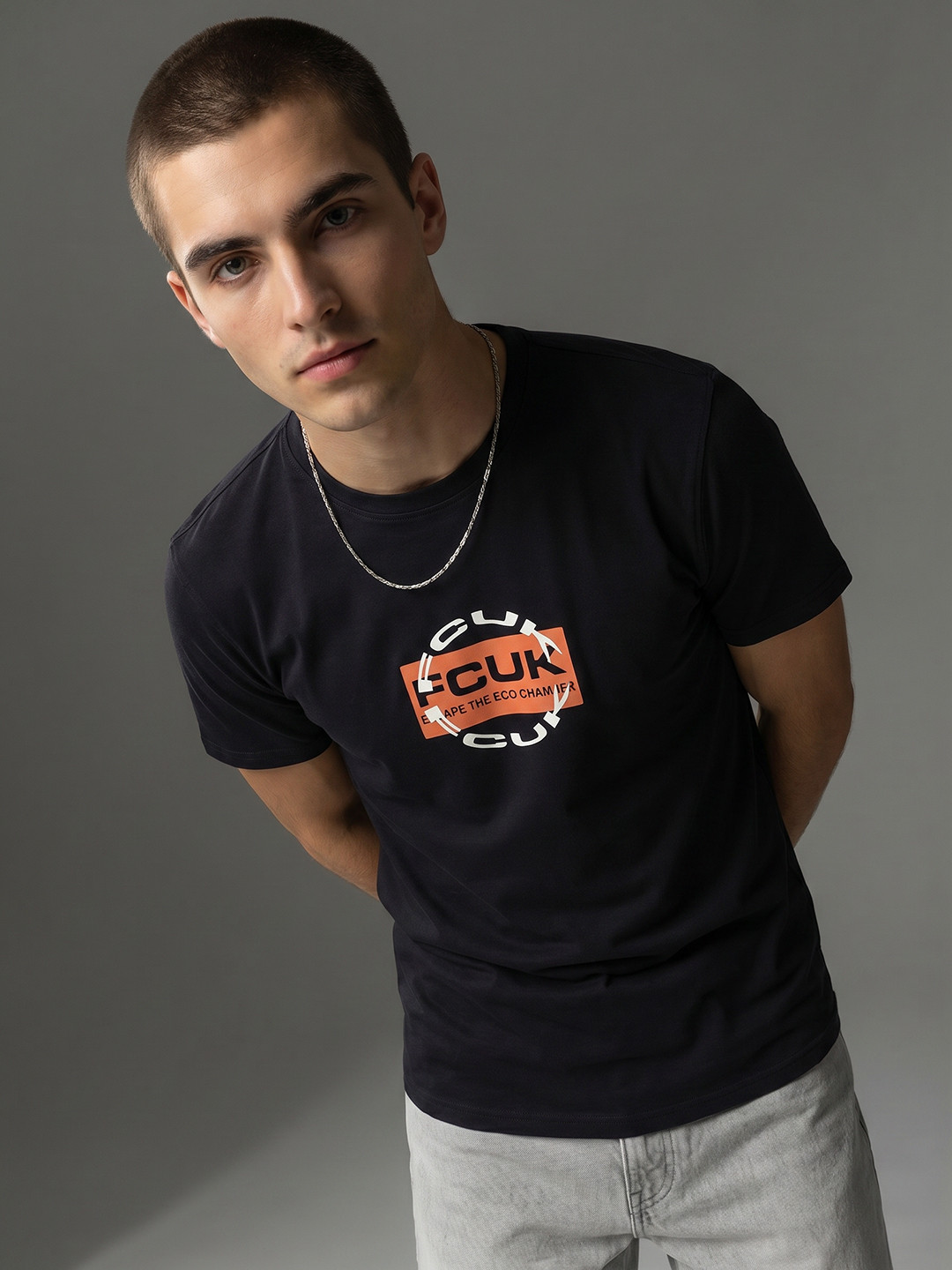 FCUK Typography Printed Pure Cotton T-shirt