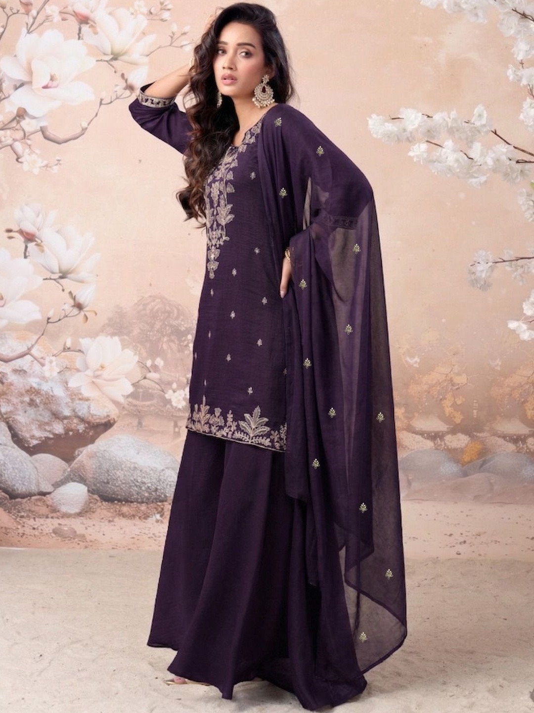 all about you X fwd Women Ethnic Motifs Embroidered Regular Thread Work Kurta with Palazzos & With Dupatta