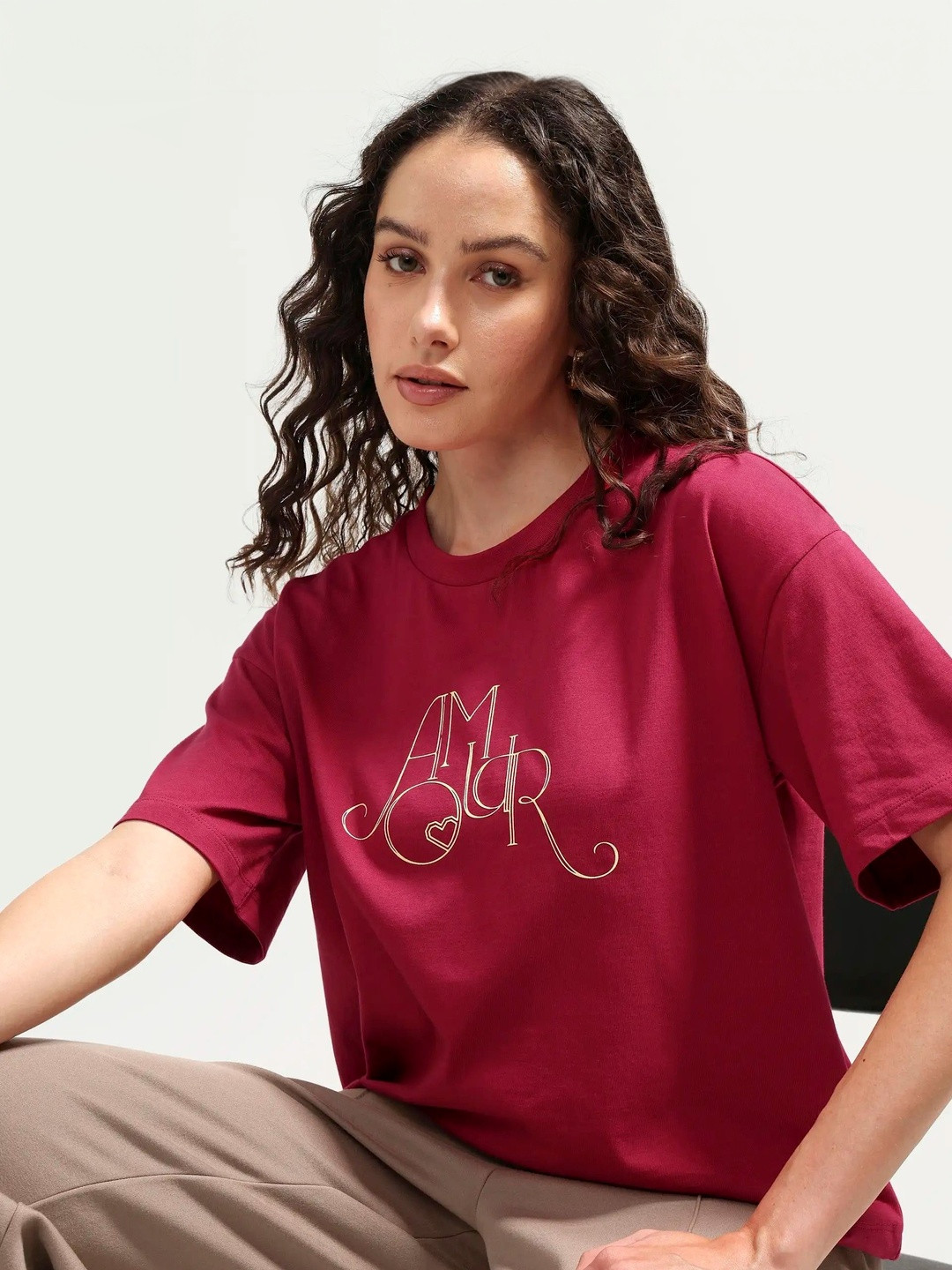 RAREISM Women Typography Printed Crop Cotton T-shirt