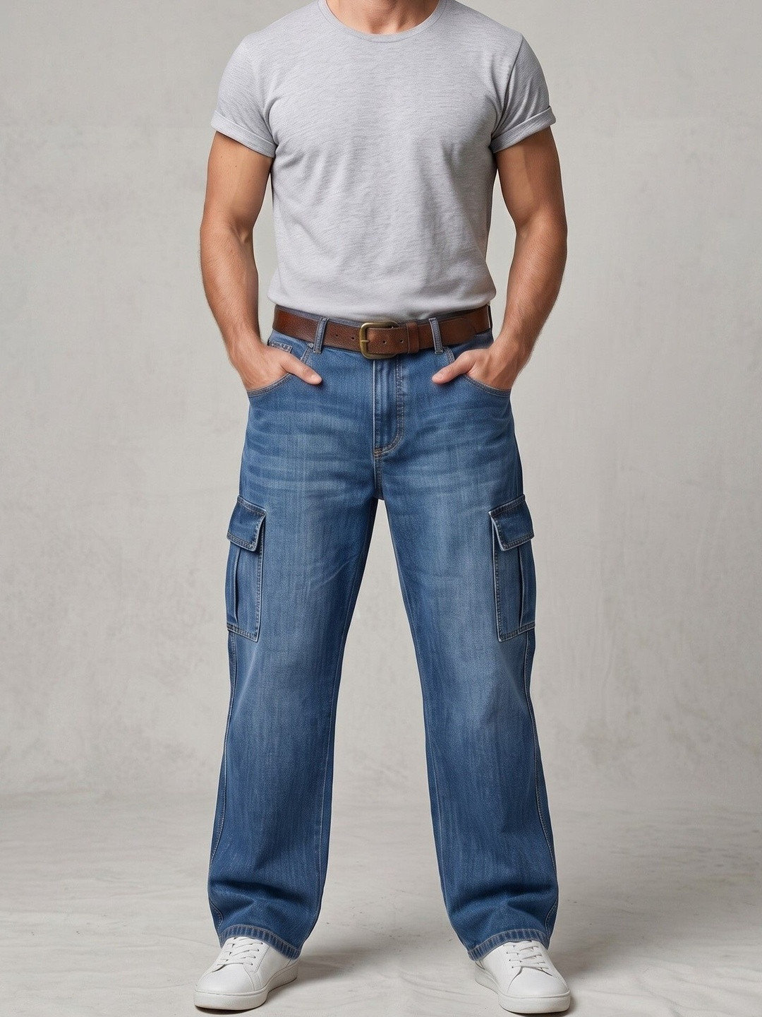 BESTLOO Men Relaxed Fit Mid-Rise Light Fade Stretchable Jeans