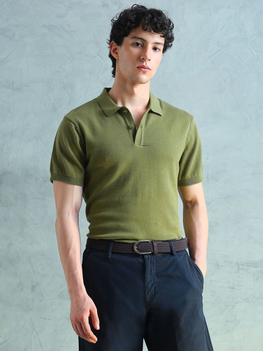 Flat Knit Cotton Polo T-Shirt