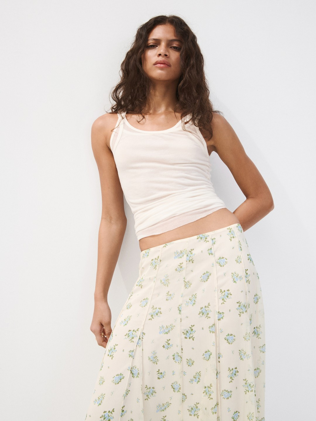 MANGO Women Floral Printed A-Line Skirt