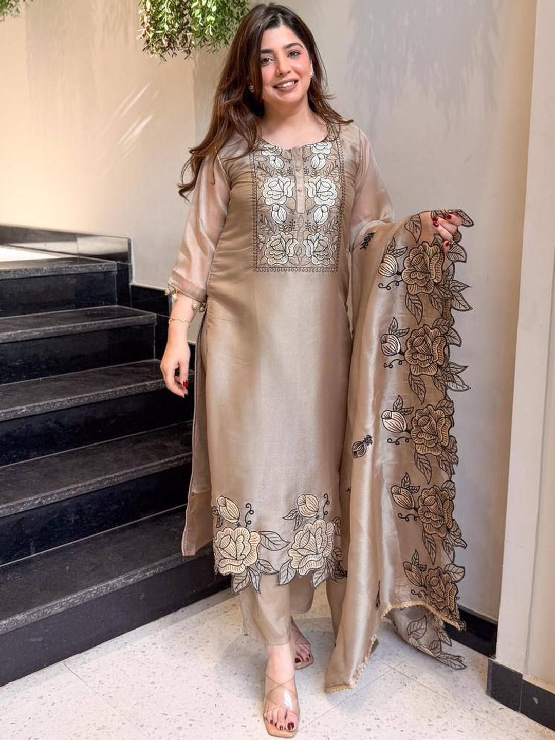 OJASVI FASHION Embroidered Thread Work Jimmy Choo Kurta With Trousers & Dupatta
