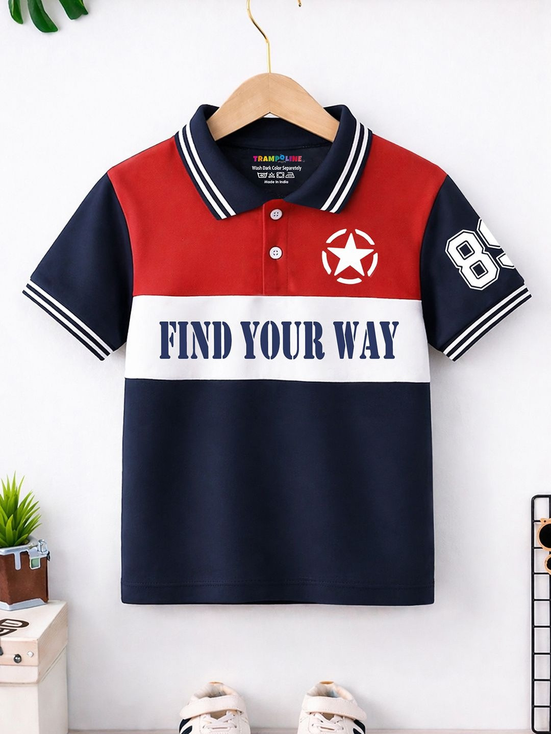 YK X Trampoline Boys Colourblocked Polo Collar T-shirt