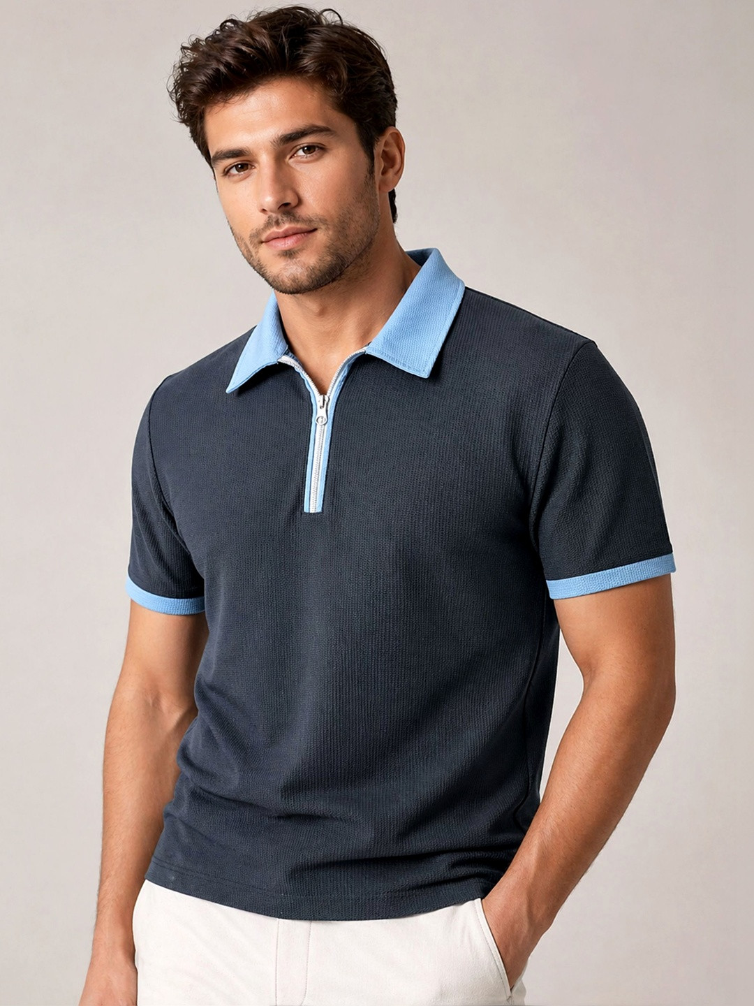 ATIGIANO Men Polo Collar T-shirt