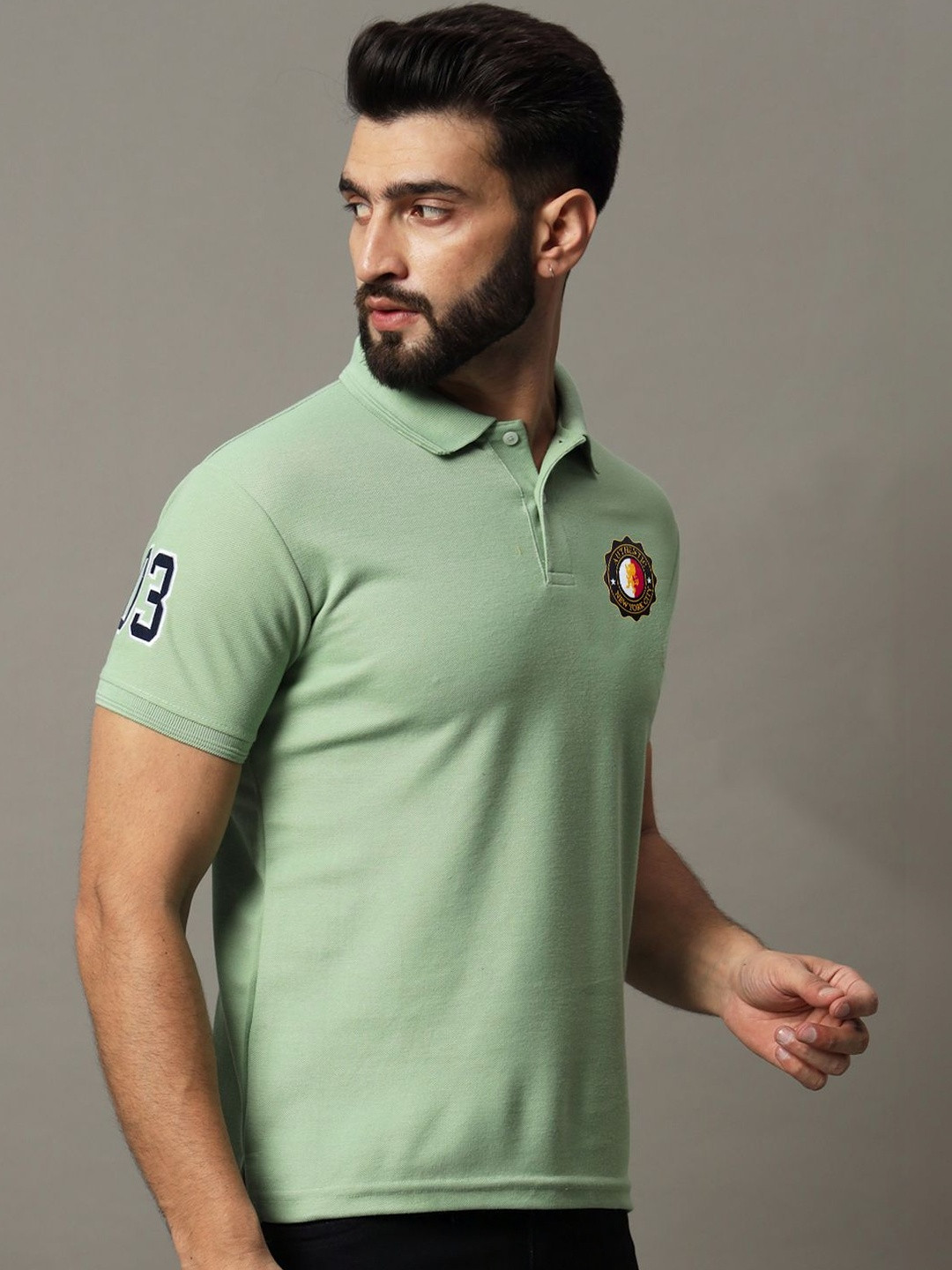HERE&NOW Men Brand Logo Polo Collar T-shirt