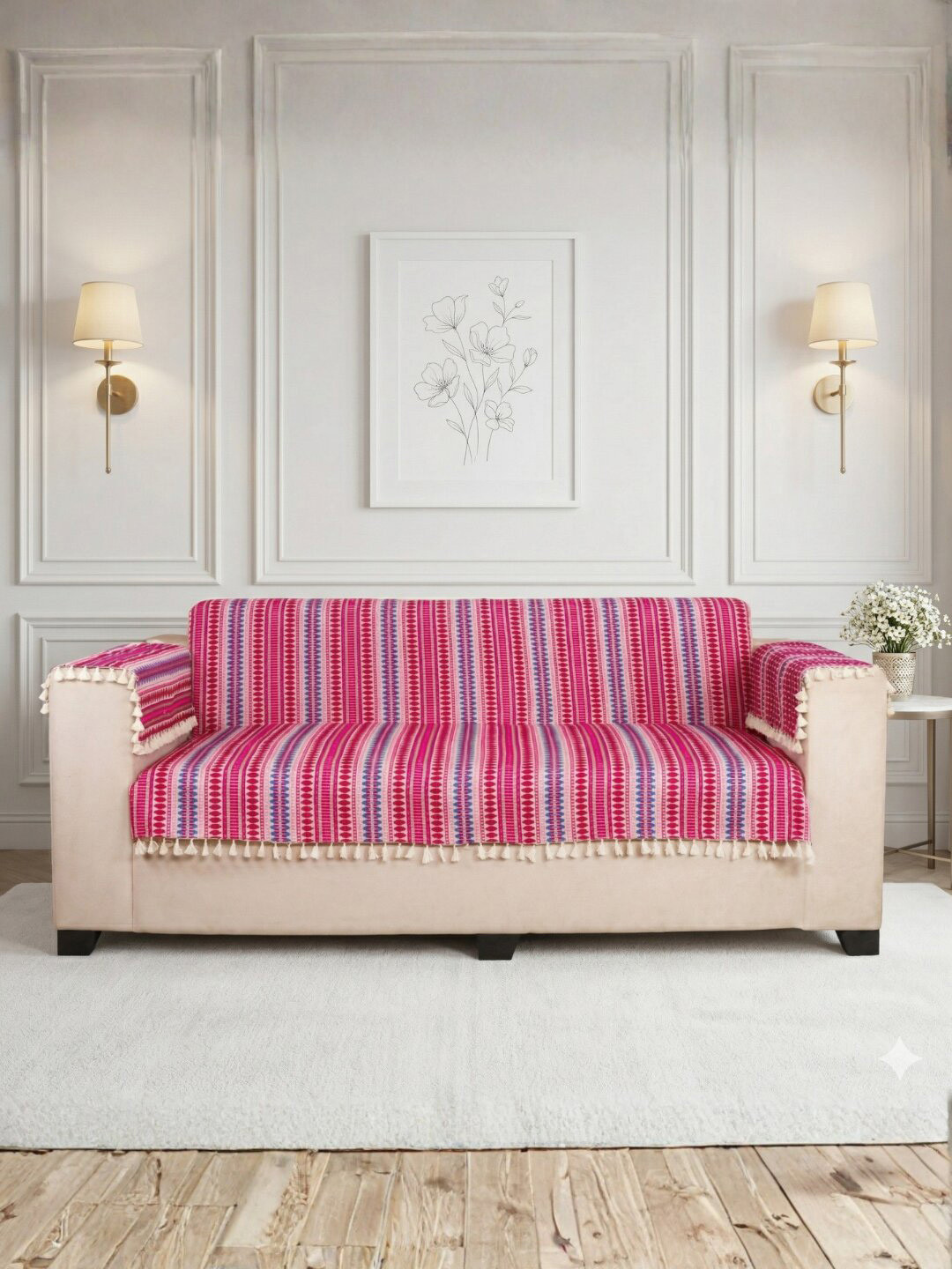 STITCHNEST 1 Seater Maroon & White Woven Seat Cover