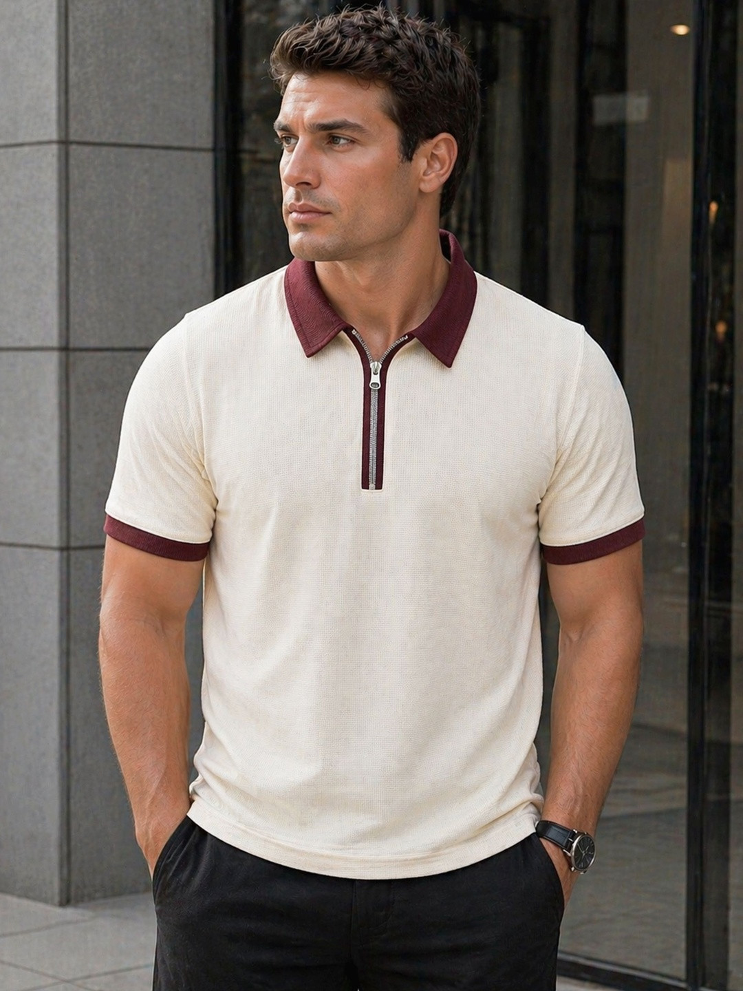 ATIGIANO Men Polo Collar T-shirt