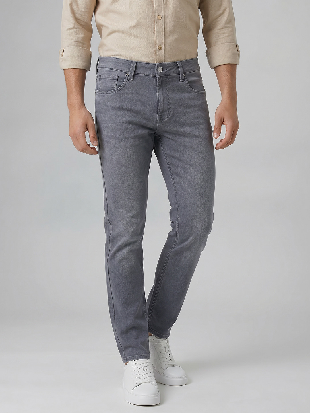 Spykar Men Ricardo Mid Rise Straight Fit Grey Jeans
